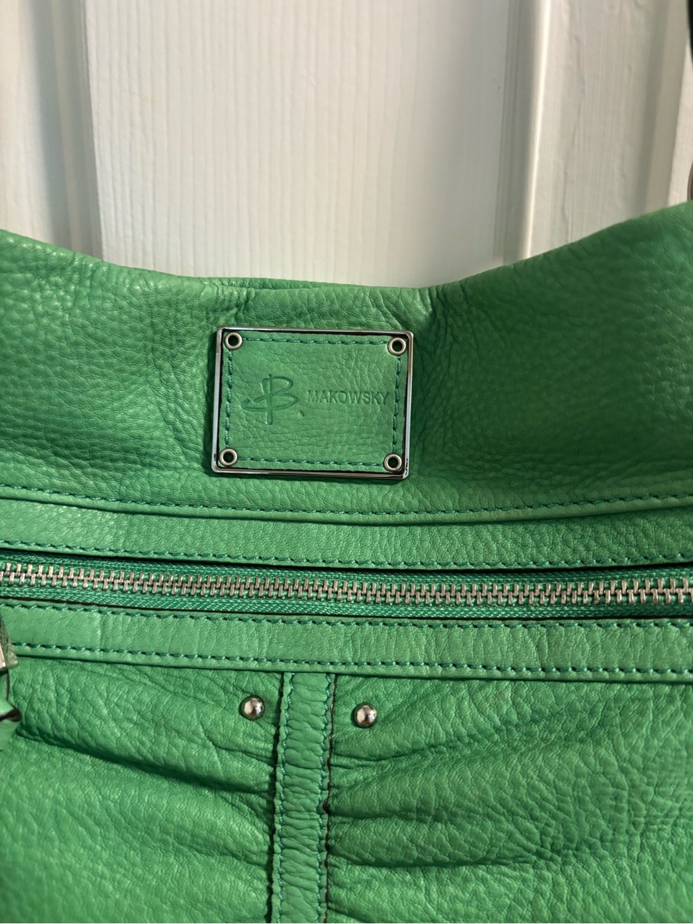 B. Makowsky Green Pebbled Leather Hobo Shoulder Bag - Picture 3 of 9